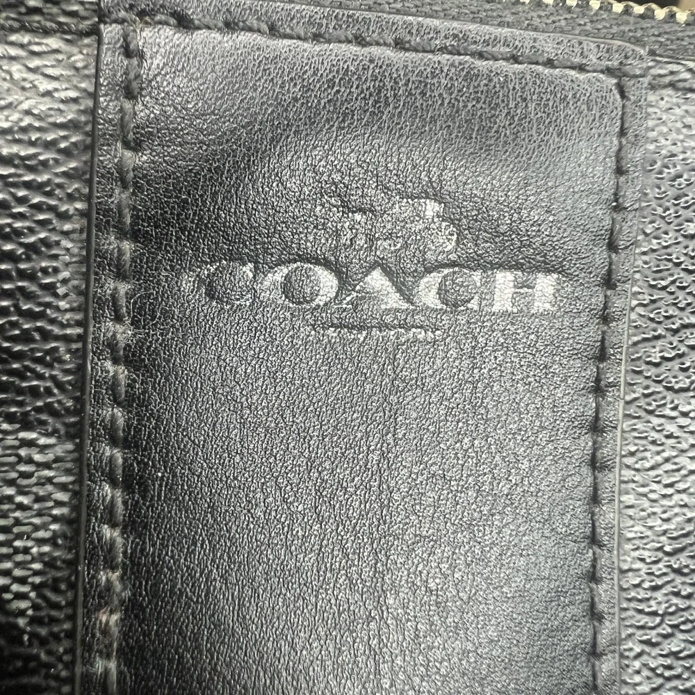 Coach Black Signature Monogram Leather Trim Wristlet Pouch Wallet